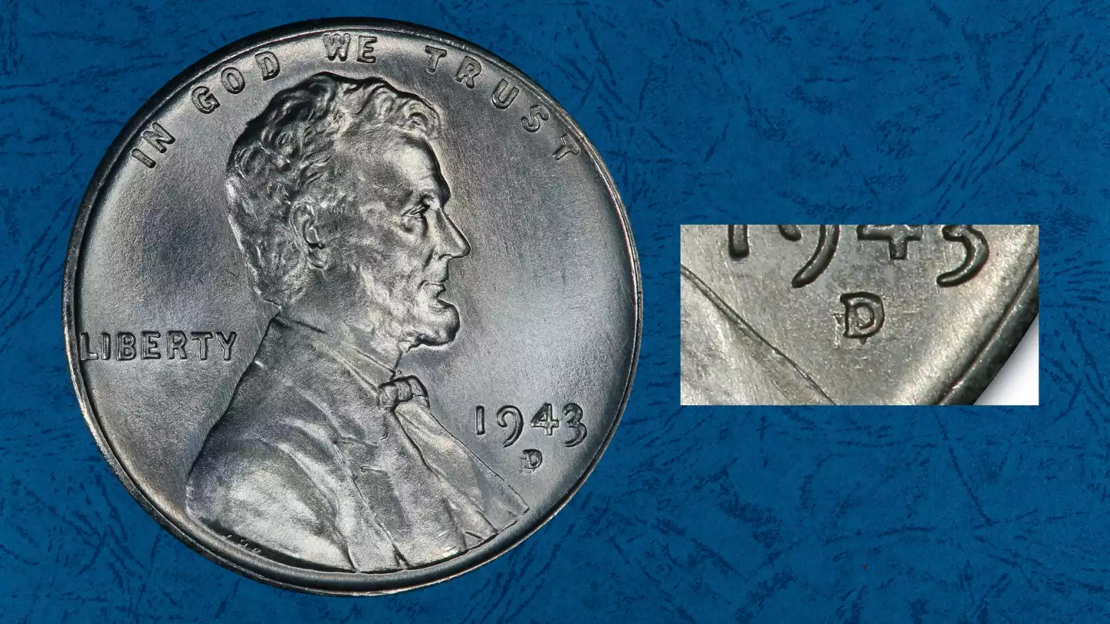 1943-D wheat penny D/D repunched mintmark FS-501 showing double D impression below the date