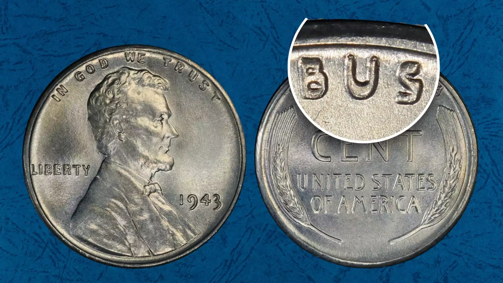 1943 wheat penny DDR FS-801 doubled die reverse showing split strokes on ONE CENT reverse lettering